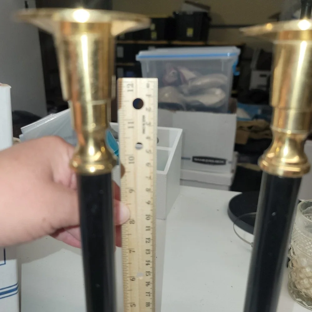 Vintage‎ Brass and Black Column Candlestick Holders Set of 2 Octagonal Base 12in